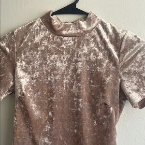Velvet Mock Neck Top in Beige